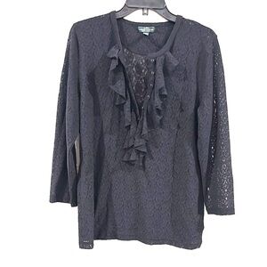 Lauren Ralph Lauren Size XL Elegant Black Lace Top Stretchy and comfortable